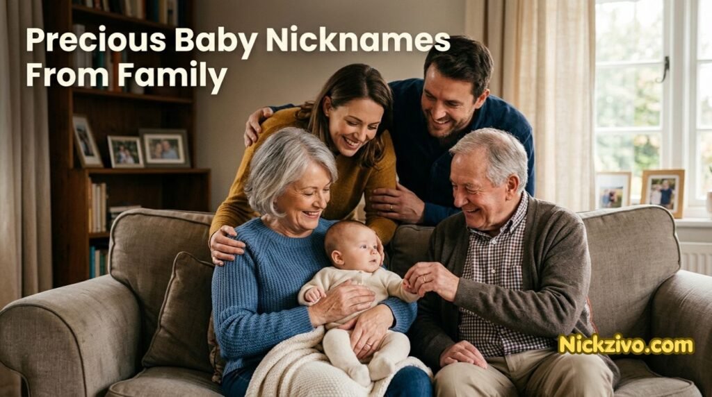 Family members holding and smiling at a baby