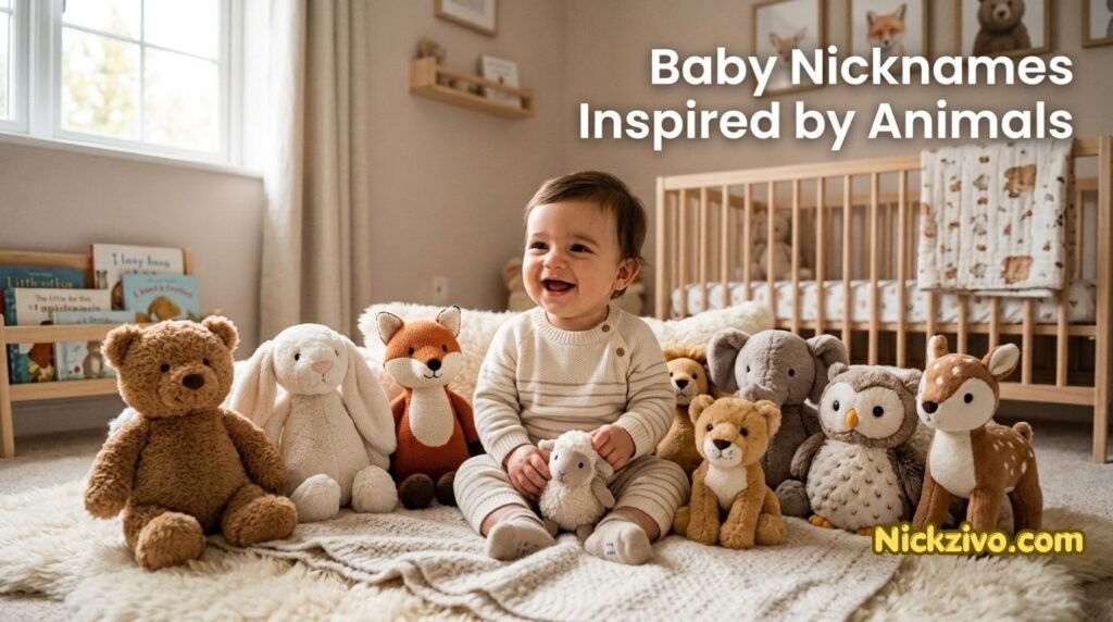 Baby sitting near colorful sweet themed decorations